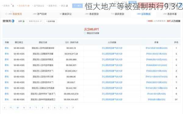 恒大地产等被强制执行9.3亿