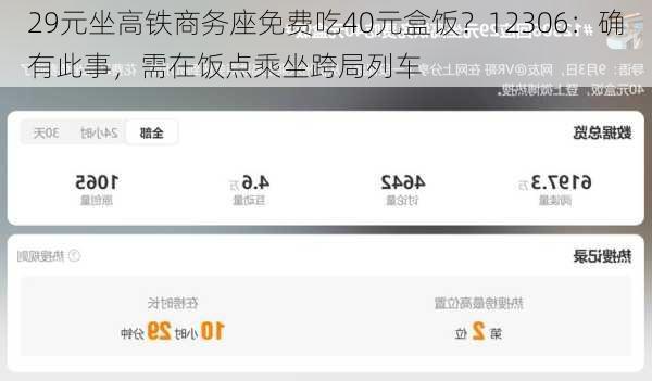 29元坐高铁商务座免费吃40元盒饭？12306：确有此事，需在饭点乘坐跨局列车