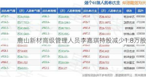 鹿山新材高级管理人员李嘉琪持股减少1.8万股