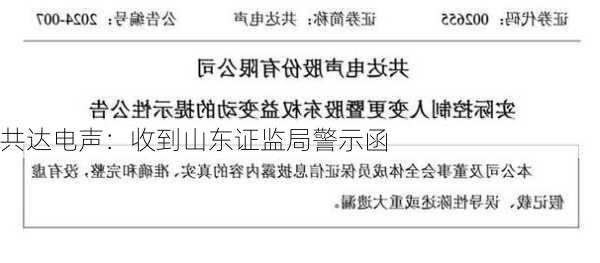 共达电声：收到山东证监局警示函