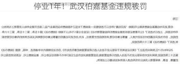 停业1年！武汉伯嘉基金违规被罚