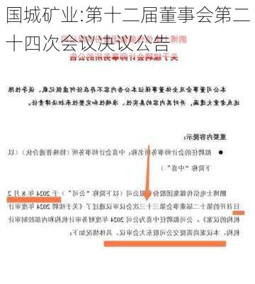 国城矿业:第十二届董事会第二十四次会议决议公告