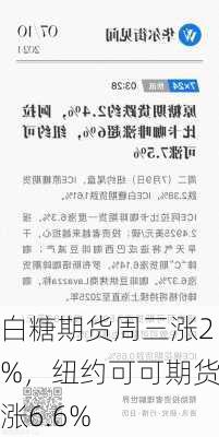 白糖期货周三涨2%，纽约可可期货涨6.6%