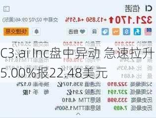 C3.ai Inc盘中异动 急速拉升5.00%报22.48美元