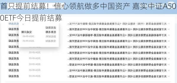 首只提前结募！信心领航做多中国资产 嘉实中证A500ETF今日提前结募