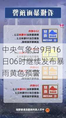 中央气象台9月16日06时继续发布暴雨黄色预警