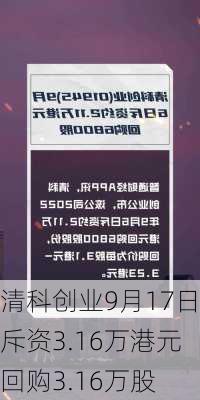 清科创业9月17日斥资3.16万港元回购3.16万股
