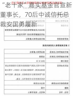 “老十家”嘉实基金官宣新董事长，70后中诚信托总裁安国勇履新