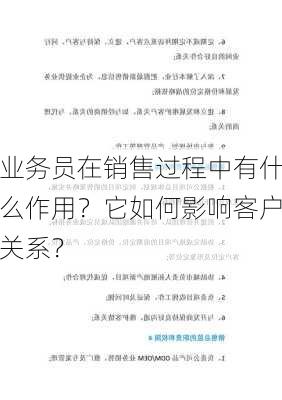 业务员在销售过程中有什么作用？它如何影响客户关系？