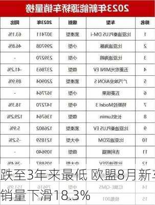 跌至3年来最低 欧盟8月新车销量下滑18.3%