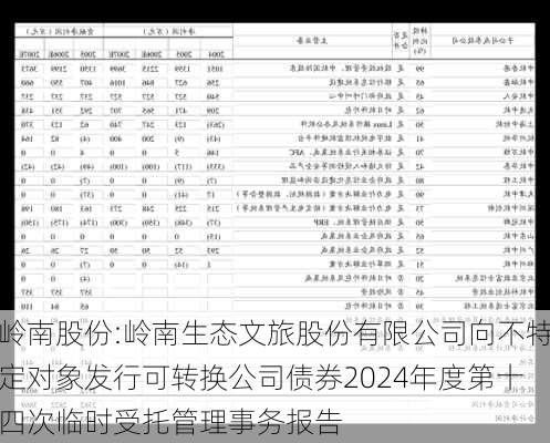 岭南股份:岭南生态文旅股份有限公司向不特定对象发行可转换公司债券2024年度第十四次临时受托管理事务报告