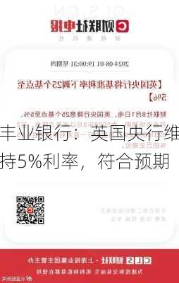 丰业银行：英国央行维持5%利率，符合预期