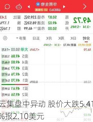 云集盘中异动 股价大跌5.41%报2.10美元