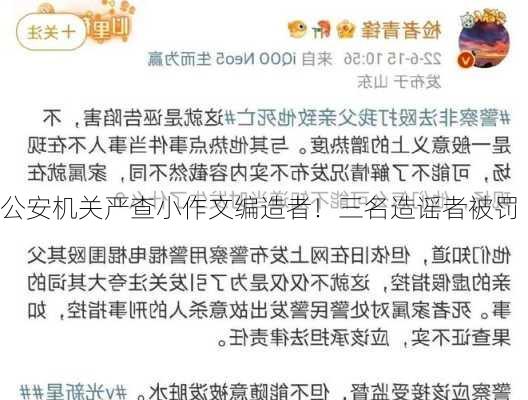 公安机关严查小作文编造者！三名造谣者被罚