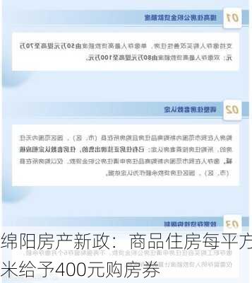 绵阳房产新政：商品住房每平方米给予400元购房券