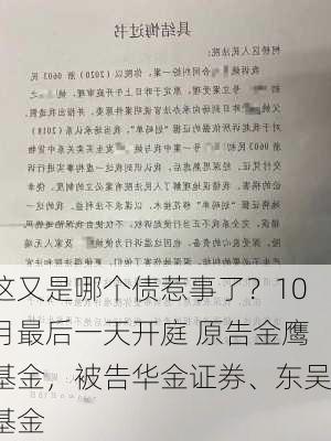 这又是哪个债惹事了？10月最后一天开庭 原告金鹰基金，被告华金证券、东吴基金