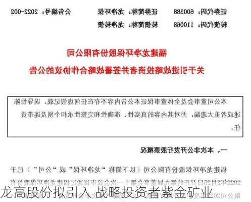 龙高股份拟引入 战略投资者紫金矿业