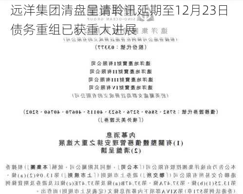 远洋集团清盘呈请聆讯延期至12月23日 债务重组已获重大进展