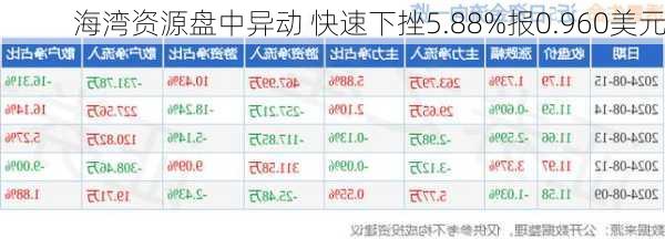 海湾资源盘中异动 快速下挫5.88%报0.960美元