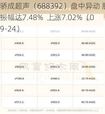 骄成超声（688392）盘中异动 股价振幅达7.48%  上涨7.02%（09-24）