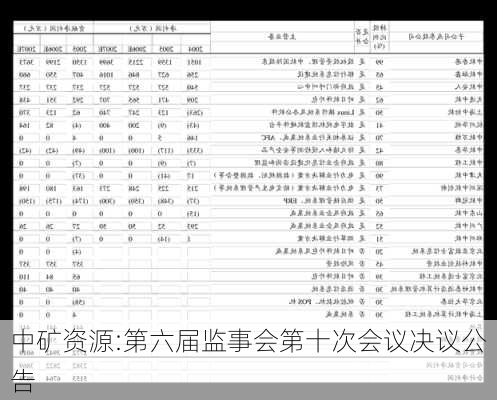 中矿资源:第六届监事会第十次会议决议公告