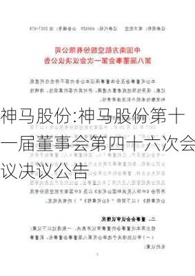 神马股份:神马股份第十一届董事会第四十六次会议决议公告