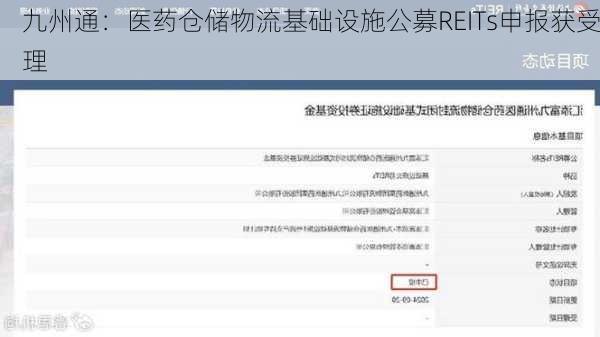 九州通：医药仓储物流基础设施公募REITs申报获受理