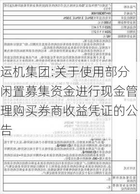 运机集团:关于使用部分闲置募集资金进行现金管理购买券商收益凭证的公告