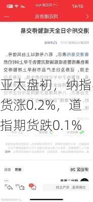 亚太盘初，纳指期货涨0.2%，道指期货跌0.1%