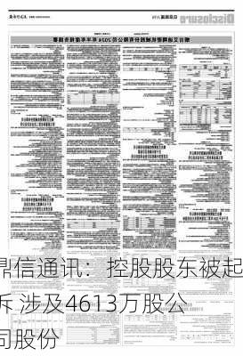 鼎信通讯：控股股东被起诉 涉及4613万股公司股份