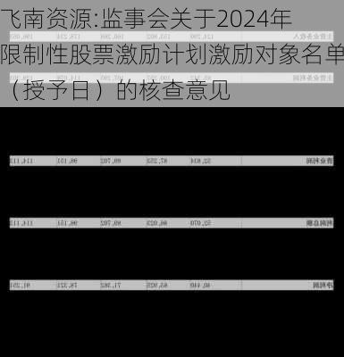 飞南资源:监事会关于2024年限制性股票激励计划激励对象名单（授予日）的核查意见