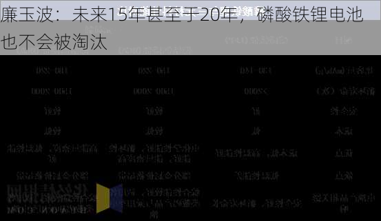 廉玉波：未来15年甚至于20年，磷酸铁锂电池也不会被淘汰