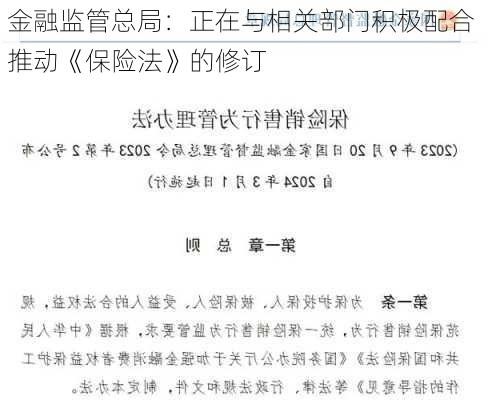 金融监管总局：正在与相关部门积极配合 推动《保险法》的修订