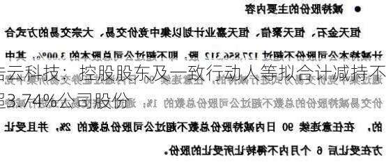 浩云科技：控股股东及一致行动人等拟合计减持不超3.74%公司股份