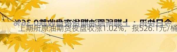 上期所原油期货夜盘收涨1.02%，报526.1元/桶