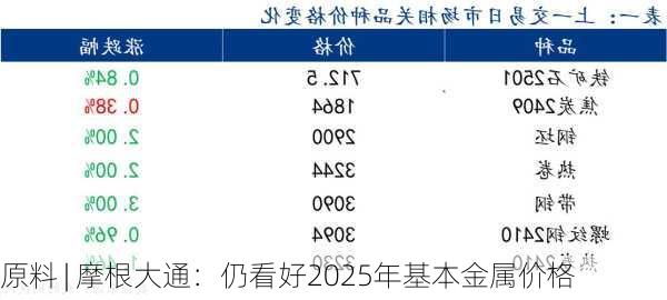 原料 | 摩根大通：仍看好2025年基本金属价格