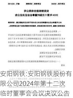 安阳钢铁:安阳钢铁股份有限公司2024年第十二次临时董事会会议决议公告