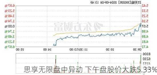 思享无限盘中异动 下午盘股价大跌5.33%