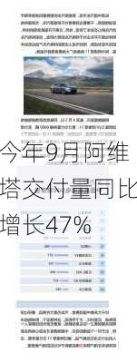 今年9月阿维塔交付量同比增长47%