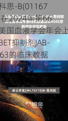 加科思-B(01167)将在2024年第66届美国血液学会年会上展示BET抑制剂JAB-8263的临床数据