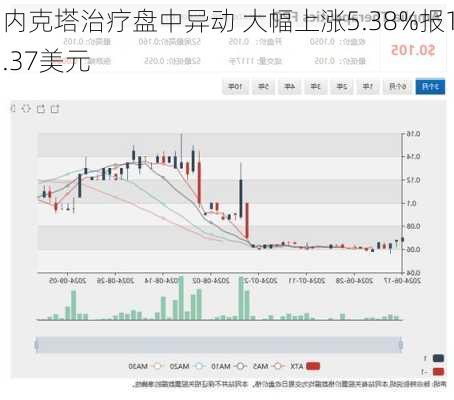 内克塔治疗盘中异动 大幅上涨5.38%报1.37美元