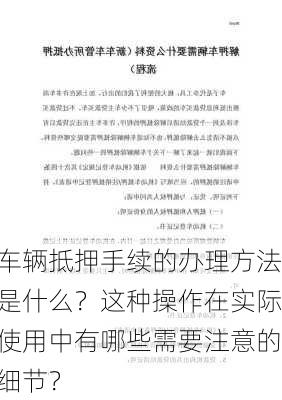 车辆抵押手续的办理方法是什么？这种操作在实际使用中有哪些需要注意的细节？