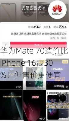 华为Mate 70造价比iPhone 16高30%！但售价更便宜