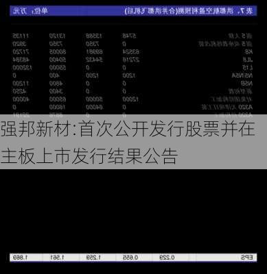 强邦新材:首次公开发行股票并在主板上市发行结果公告