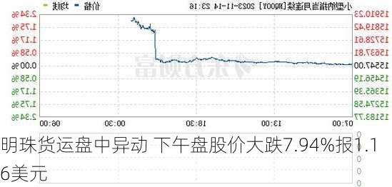 明珠货运盘中异动 下午盘股价大跌7.94%报1.16美元