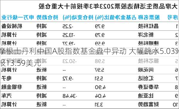 摩根士丹利中国A股指数基金盘中异动 大幅跳水5.03%报13.59美元