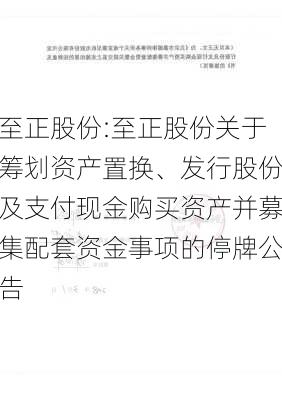 至正股份:至正股份关于筹划资产置换、发行股份及支付现金购买资产并募集配套资金事项的停牌公告