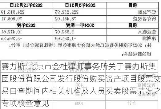 赛力斯:北京市金杜律师事务所关于赛力斯集团股份有限公司发行股份购买资产项目股票交易自查期间内相关机构及人员买卖股票情况之专项核查意见