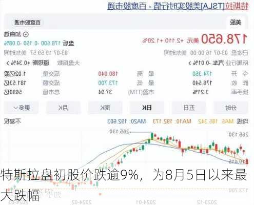 特斯拉盘初股价跌逾9%，为8月5日以来最大跌幅