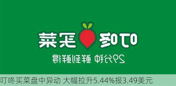 叮咚买菜盘中异动 大幅拉升5.44%报3.49美元